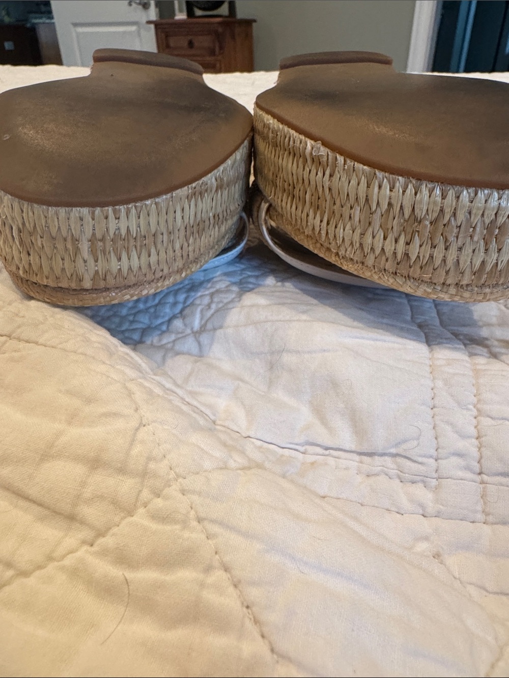 Sam Edelman Natural Raffia Slide Mules with White Trim - Picture 7 of 9